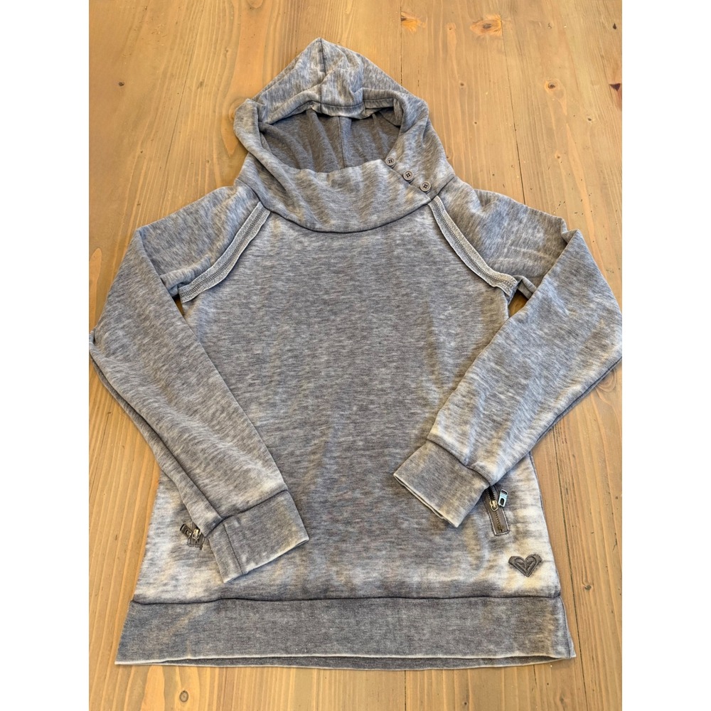 A33 Roxy Womens Gray Cowl Neck Hoodie Graphic Palm Tree Pullover Size Medium